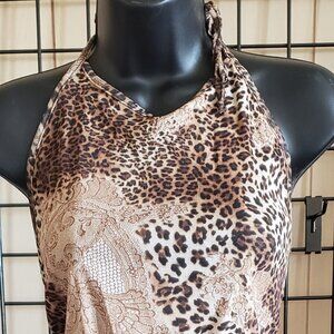 2PC TIE BACK ANIMAL PRINT HALTER WITH TIE BOY SHORT